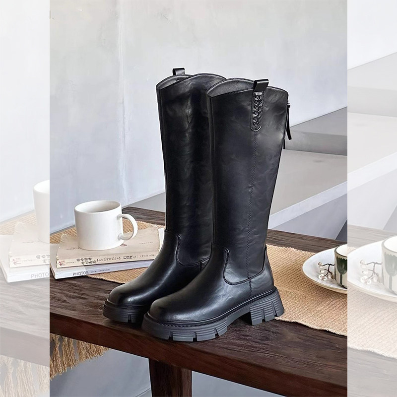 杰豪女鞋真皮厚底长筒靴女2025冬季新款加绒显瘦骑士靴小个子靴子,女鞋,时装靴,淘宝优惠券,粉丝福利购,淘宝优惠卷