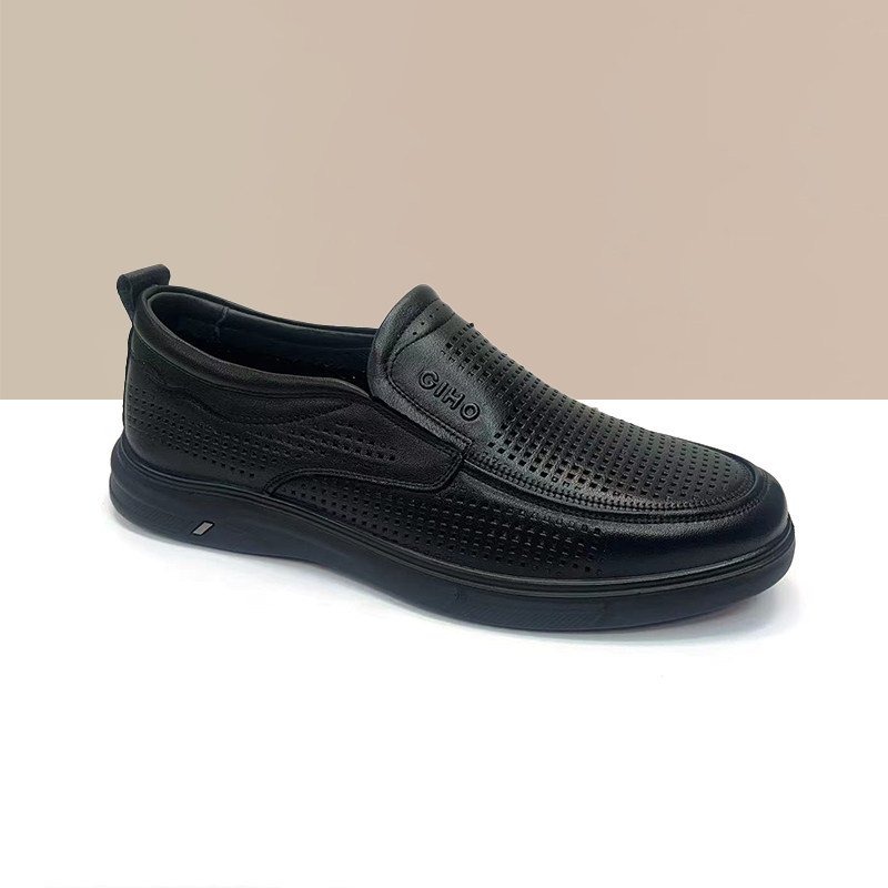 杰豪男鞋真皮休闲皮鞋男款夏季2024新款爸爸鞋中老年舒适镂空正品