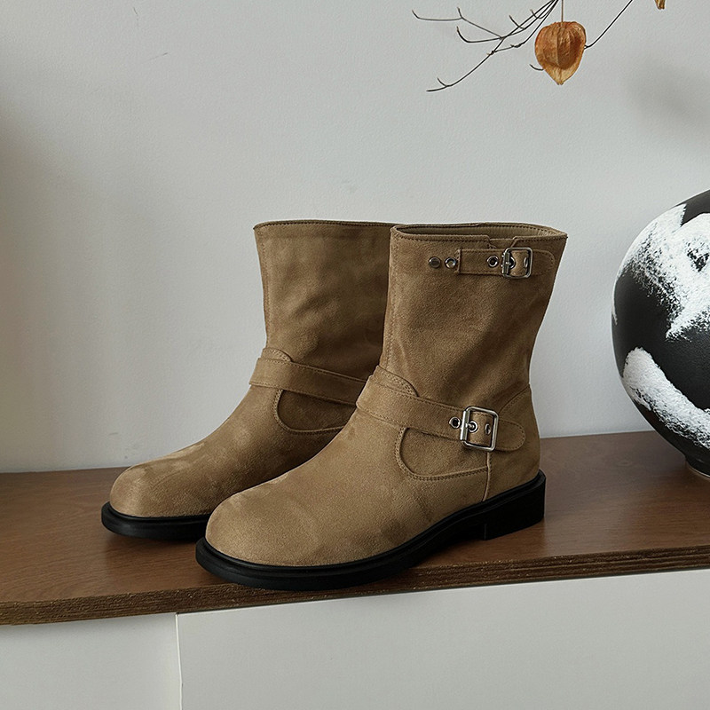 杰豪女鞋真皮绒面瘦瘦靴女2024新款复古加绒马丁靴低跟时装靴正品,女鞋,时装靴,淘宝优惠券,粉丝福利购,淘宝优惠卷