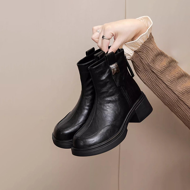 杰豪女鞋皮带扣粗跟切尔西短靴女2025新款加绒百搭厚底马丁靴正品,女鞋,切尔西靴,淘宝优惠券,粉丝福利购,淘宝优惠卷