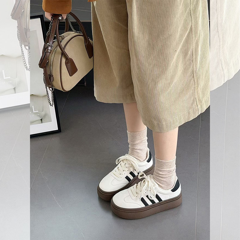 杰豪女鞋2025秋冬季新款真皮厚底德训鞋女休闲板鞋百搭小白鞋正品