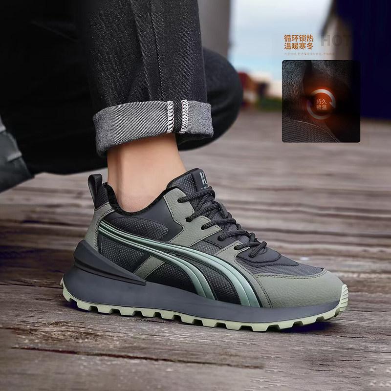 杰豪男鞋加绒运动休闲鞋男2024新款冬季保暖棉鞋户外登山跑步鞋子