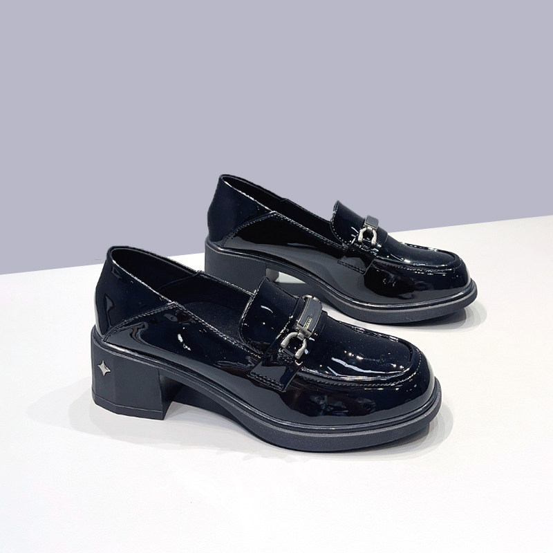 杰豪女鞋真皮小皮鞋女2024新款一脚蹬漆皮单鞋粗中跟英伦风乐福鞋,女鞋,乐福鞋（豆豆鞋）,淘宝优惠券,粉丝福利购,淘宝优惠卷