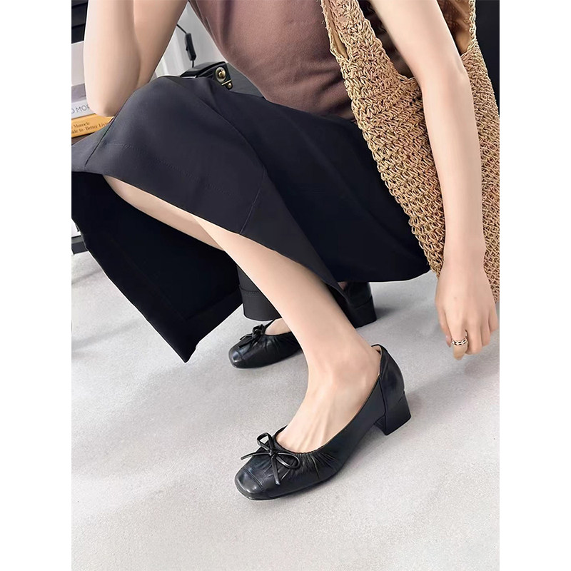 杰豪女鞋真皮厚底粗跟单鞋女2025新款夏季软底通勤小高跟专柜正品