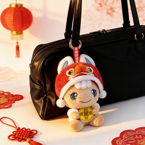新年舞狮毛绒钥匙扣潮流