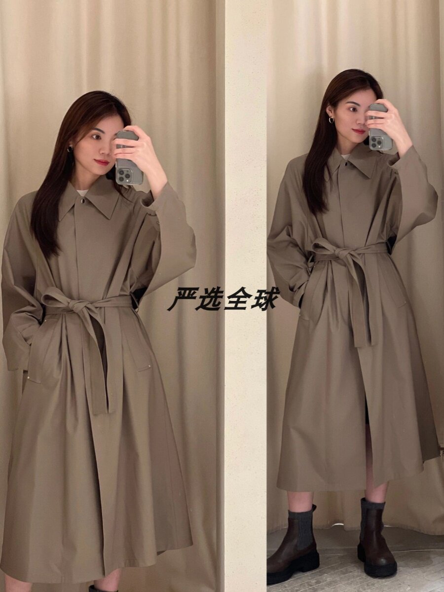 icicle之禾女装2024早春新款薄丝毛廓形长款风衣外套