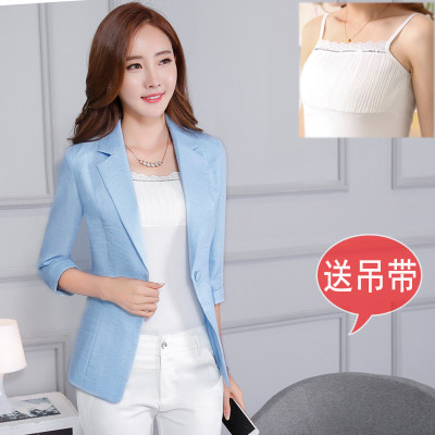 SPRING AND SUMMER NEW COTTON AND LINEN THIN SUIT WOMENS JACKET SHORT KOREAN SLIM MID-SLEEVE CASUAL LINEN TEMPERAMENT SUIT