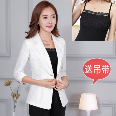 SPRING AND SUMMER NEW COTTON AND LINEN THIN SUIT WOMENS JACKET SHORT KOREAN SLIM MID-SLEEVE CASUAL LINEN TEMPERAMENT SUIT