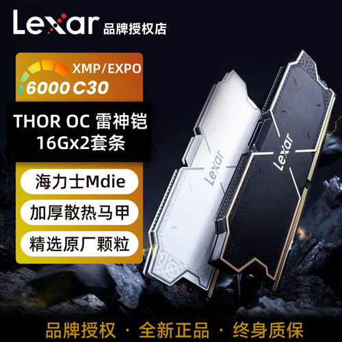 雷克沙 雷神铠DDR5马甲内存条6000 C30双通道32G套条台式机 XMP