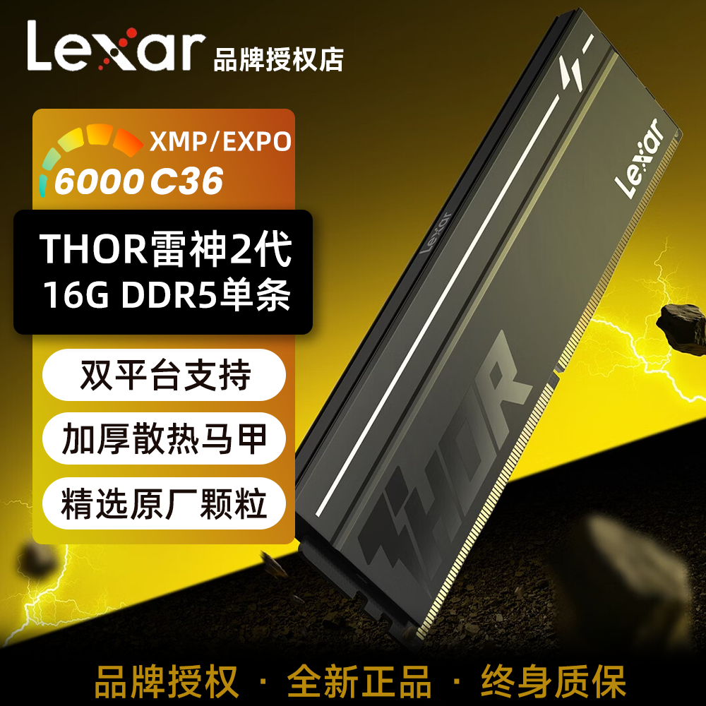 雷克沙雷神2代DDR5 16G 6000-C36台式机电竞马甲内存条EXPO