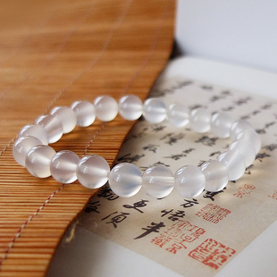 包邮 收藏正品 天然白冰玉髓手串白月光荔枝冻手链圆珠单圈女款 新品