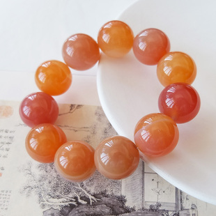 包邮 沛孚新品 天然胭脂红玛瑙玉髓手串20mm大颗俏红玉石手链粉橘珠