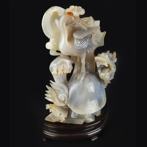 沛孚天然玛瑙玉髓龟鹤延年摆件