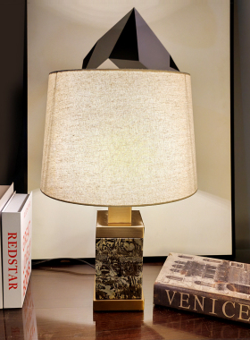 中古风国画石台灯客厅卧室床头柜台灯玄关办公室家居软装台灯摆件