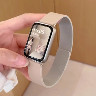 适用小米手环9pro表带荔枝纹软磁红米watch6 5运动配件10pro腕带