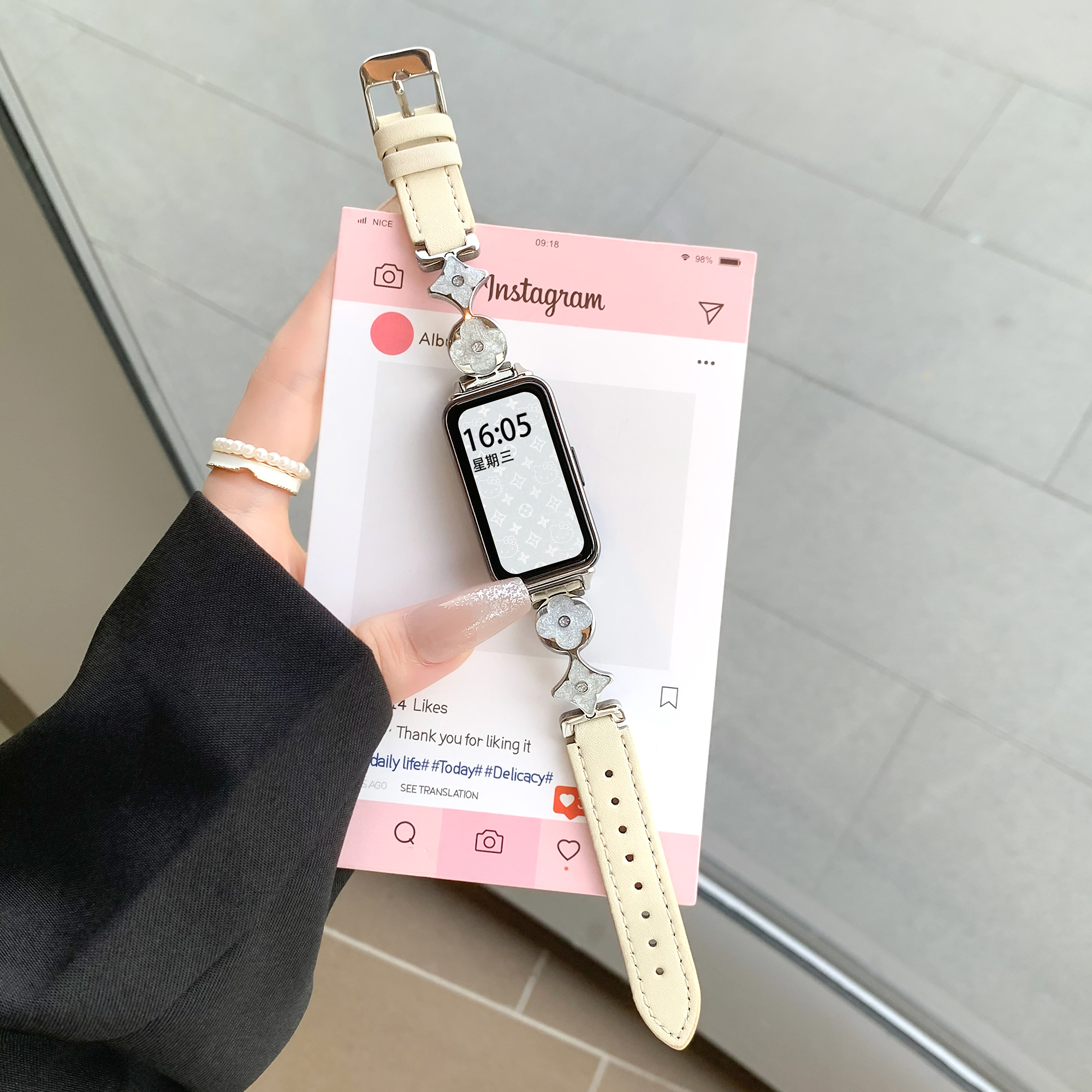 秋冬新款千金感四叶拼皮女款表带