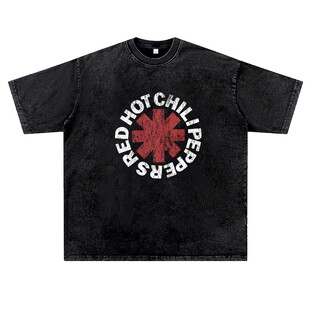美式vintage水洗做旧摇滚RHCP红辣椒Red Hot Chili PeppersT恤男