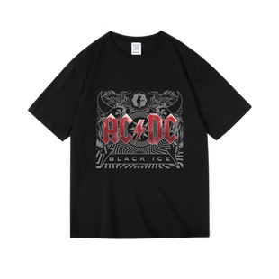美式复古摇滚潮牌重金属acdc周边印花纯棉短半袖T恤男女夏季中性
