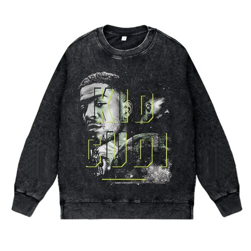 美式说唱嘻哈潮流apper水洗做旧vintage秋冬套头圆领卫衣KidCudi
