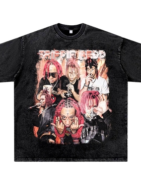 美式西海岸说唱嘻哈trippie redd复古vintage高街水洗做旧T男女夏