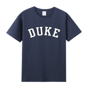 ncaa篮球美国大学名校杜克大学duke蓝魔印花纯棉圆领短袖T恤男
