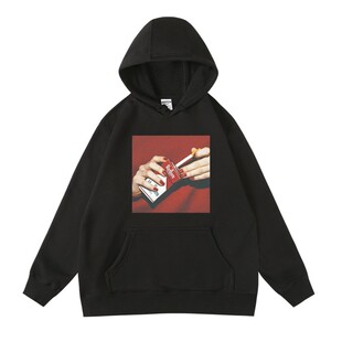 欧美万宝路ins超火印花周边衣服潮牌秋冬连帽套头卫衣加绒帽衫男