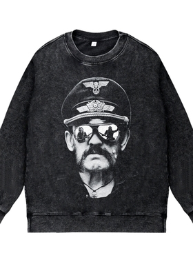 美式复古做旧水洗vintage圆领套头卫衣摩托头乐队Motorhead金属