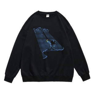 潮流春秋冬长袖圆领卫衣日本街头复古刺猬索尼克印花宽松男女同款