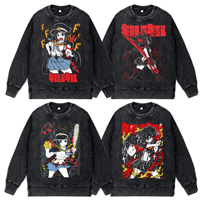 美式vintage复古秋冬圆领套头卫衣动漫卡通二次元斩服少女缠流子