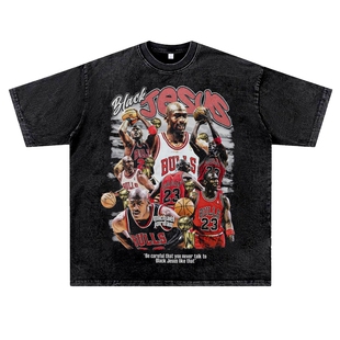 美式日系动漫二次元乔帮主公牛队23号复古vintage高街水洗做旧T恤