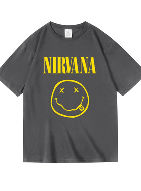 美式摇滚nirvana涅槃KurtCobain柯特科本笑脸周边纯棉短半袖T恤男