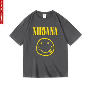 美式摇滚nirvana涅槃KurtCobain柯特科本笑脸周边纯棉短半袖T恤男
