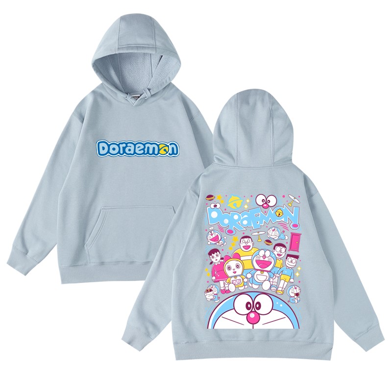 日本动漫二次元哆啦A梦机器猫蓝胖子秋冬套头加绒连帽衫卫衣男女