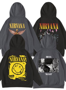 欧美柯特科本nirvana涅槃乐队周边印花衣服连帽卫衣套头帽衫男