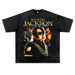 美式迈克尔杰克逊MJMichaeljackson潮流高街水洗做旧T恤男女夏