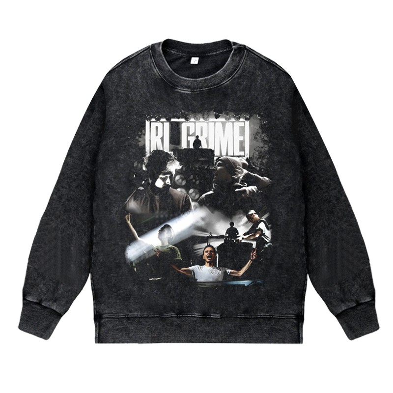 美式说唱嘻哈apper水洗做旧潮流印花vintage套头圆领卫衣RL GRIME