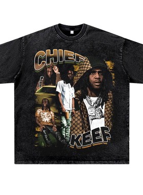 美式复古水洗做旧说唱嘻哈rapper厂牌Chief Keef潮流短半袖T恤夏