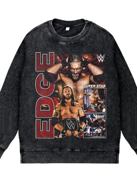 美式复古vintage高街潮流WWE职业摔跤EDGE亚当宽松圆领套头卫衣男