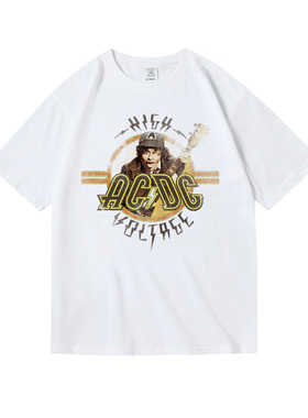 acdc乐队印花周边衣服纯棉圆领宽松摇滚短袖半袖T恤衣服男女中性