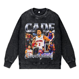 美式篮球运动球星活塞队坎宁安复古vintage高街水洗圆领套头卫衣