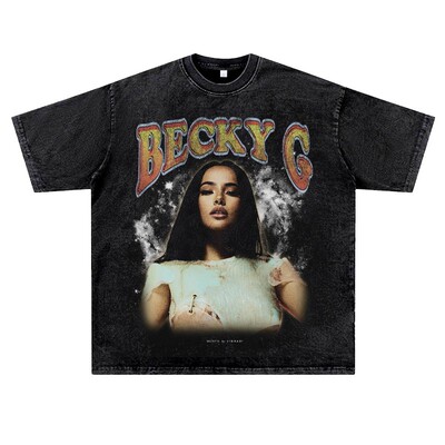 美式复古水洗做旧说唱嘻哈rapper厂牌Becky G贝姬潮流短半袖T恤夏