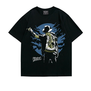 MichaelJackson迈克尔杰克逊潮流oversize落肩五分袖重磅宽松T恤