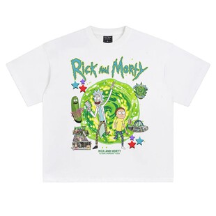 美式 男瑞克与莫蒂rickmorty 动漫复古oversize落肩宽松纯棉五分袖