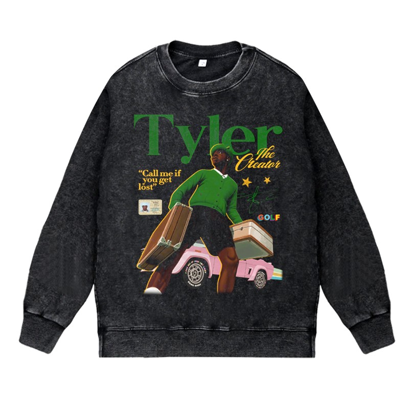 美式说唱潮流apper水洗做旧vintage套头圆领卫衣TYLERBAUDELAIRE