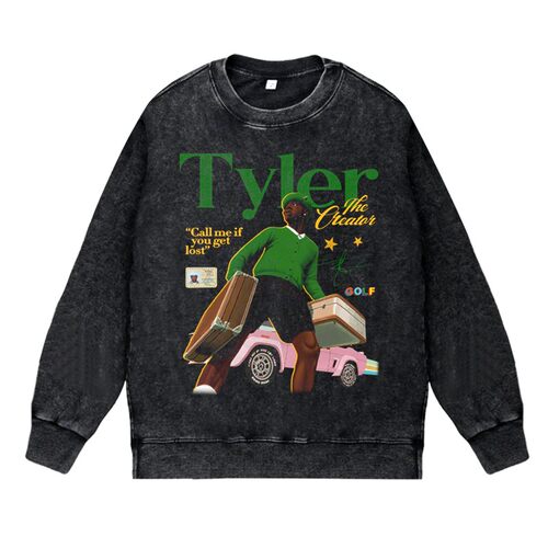 美式说唱潮流apper水洗做旧vintage套头圆领卫衣TYLERBAUDELAIRE