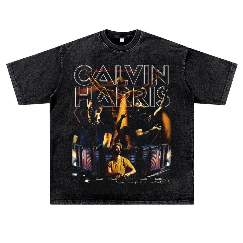 美式复古vintage潮流百大dj电音高街calvin harris百大dj水洗做旧