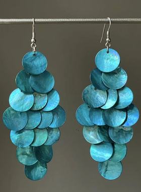 圆形几何贝壳流苏耳环海边度假风气质耳钩时尚百搭耳饰小众高级感