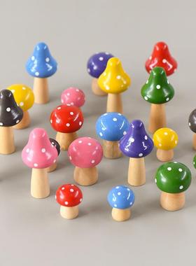 木质仿真蘑菇小摆件家庭装饰