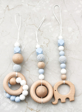 硅胶木毛线球 Pram toy 婴儿车磨牙牙胶玩具绳子安抚奶嘴挂绳