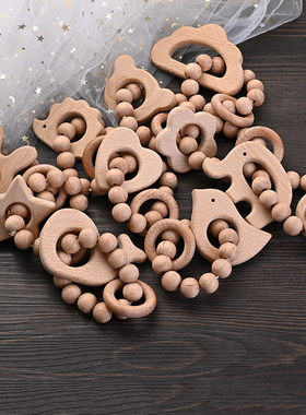 新款婴幼儿用品卡通动物小鸟大象牙胶玩具 安抚宝宝榉木磨牙手环